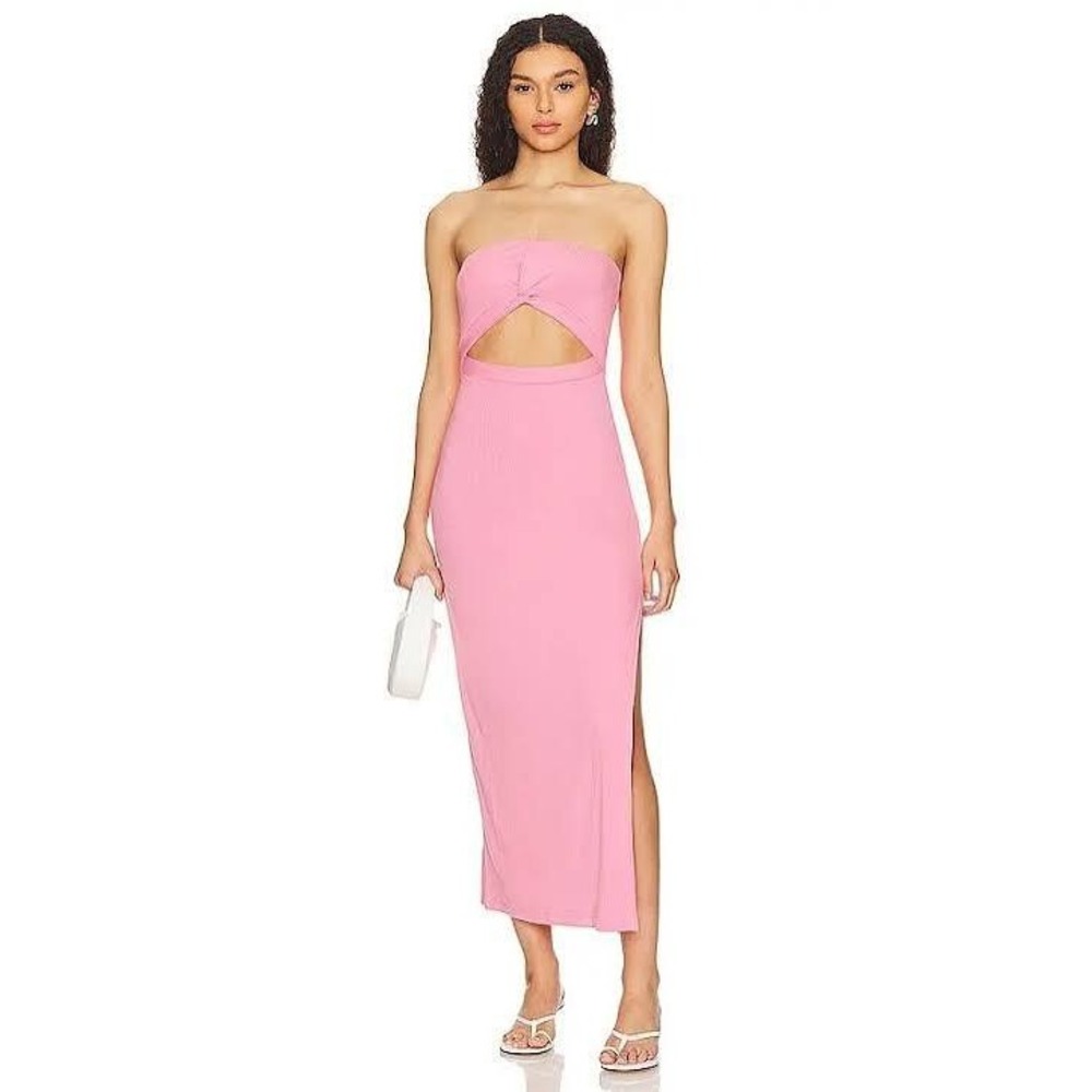 L*Space Midi Dress Womens Large Pink Strapless Cutout Ribbed Knit Slit Coverup